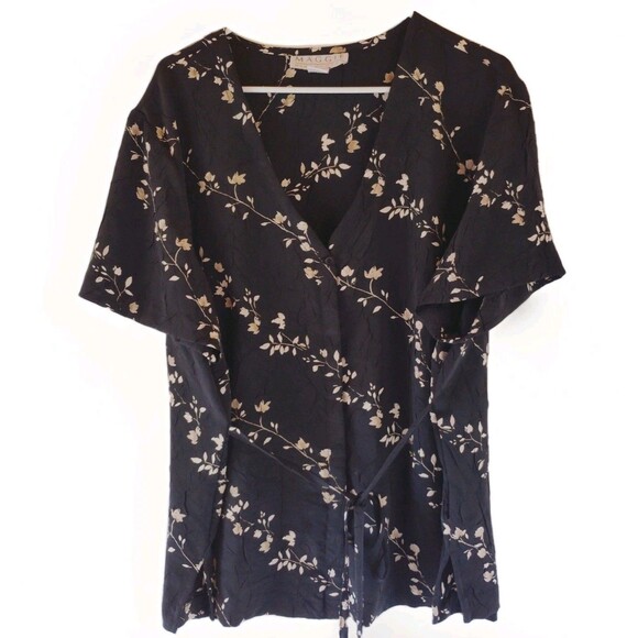 Maggie McNaughton Womens Top Size 2X Black Floral Print Button Up Short Sleeve - Picture 1 of 6